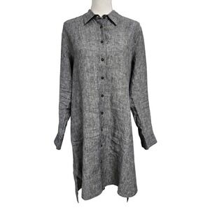 Soft Surroundings 100% Linen Shirt Dress Tunic Long Sleeve Heather Gray Size L